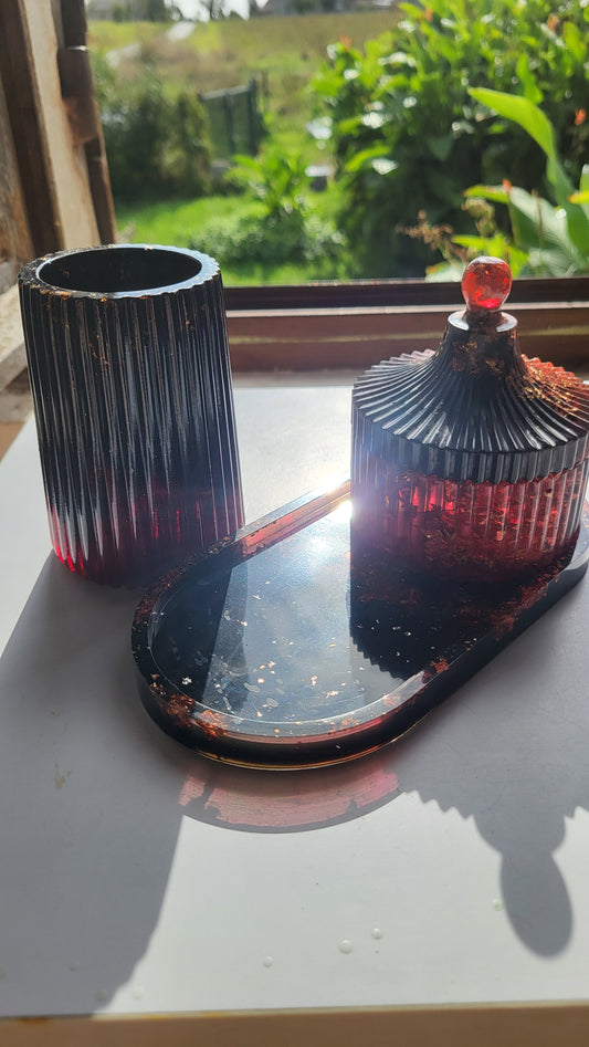 ✨ Set en résine époxy – Rouge, noir & éclats d’or ✨